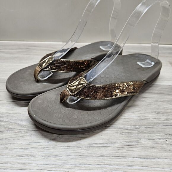 Vionic Shoes - Vionic Womens Bronze Tide Sequins Sandal Size 9 Casual Flip Flop Sparkle